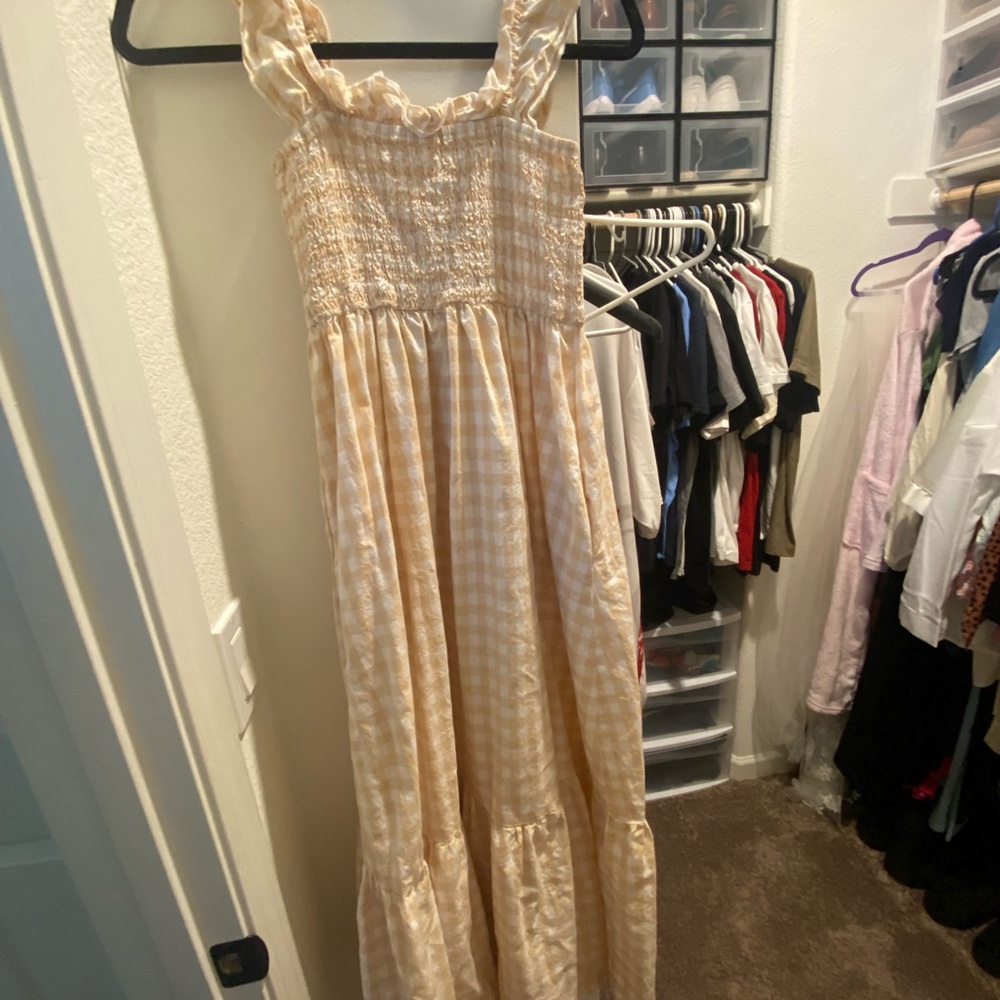 Gingham Maxi Dress with Ruffle Straps